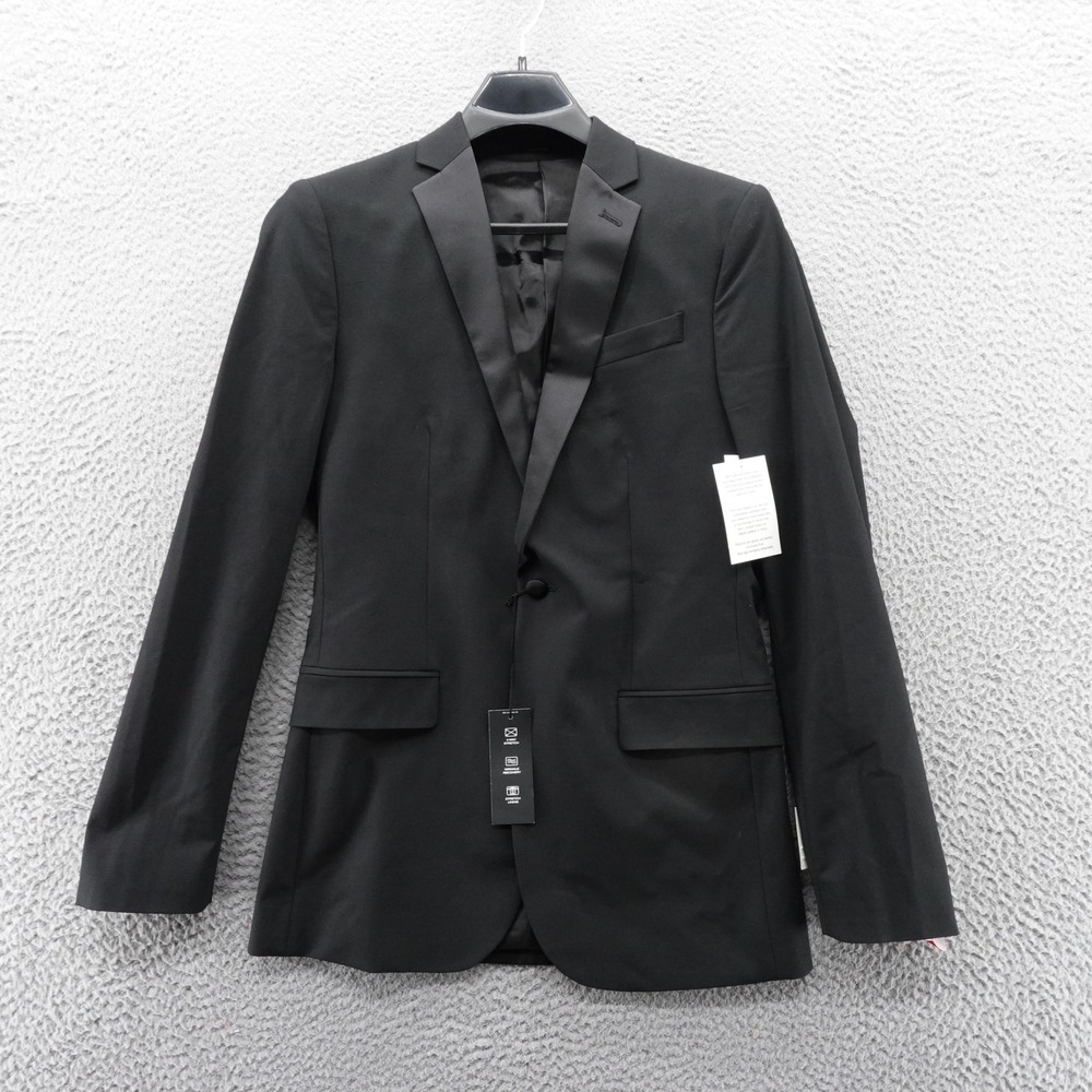 J Ferrar Slim Fit Black Tuxedo Jacket Mens 38 Long Evening Formal Satin Trim NEW